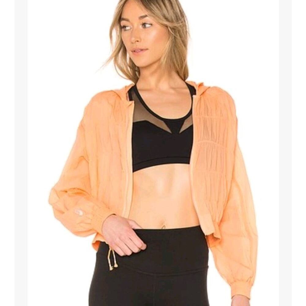 Free People Movement Cotton Candy‎ Jacket in OrangeWindbreaker Sheer Quilted S